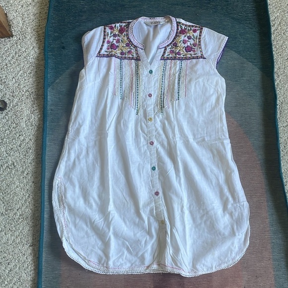 Biba Embroidered White Cotton Beaded Sleeveless Dress - Picture 5 of 16